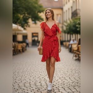 Wayf Vibrant Red Asymmetrical Dress